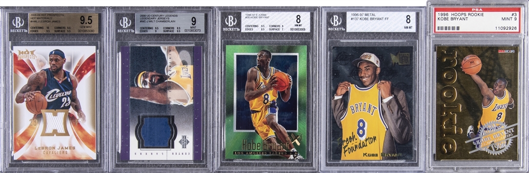 1990s-2000s Assorted Brands Superstars and Hall of Famers Graded Collection (5 Different) Including James and Bryant